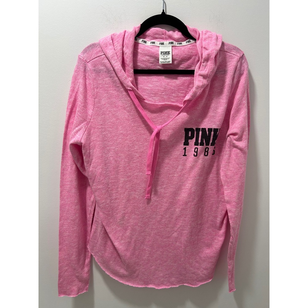 Pink Victoria's Secret Womens Medium Pink 1986 Slub Knit Pullover Hoodie Top